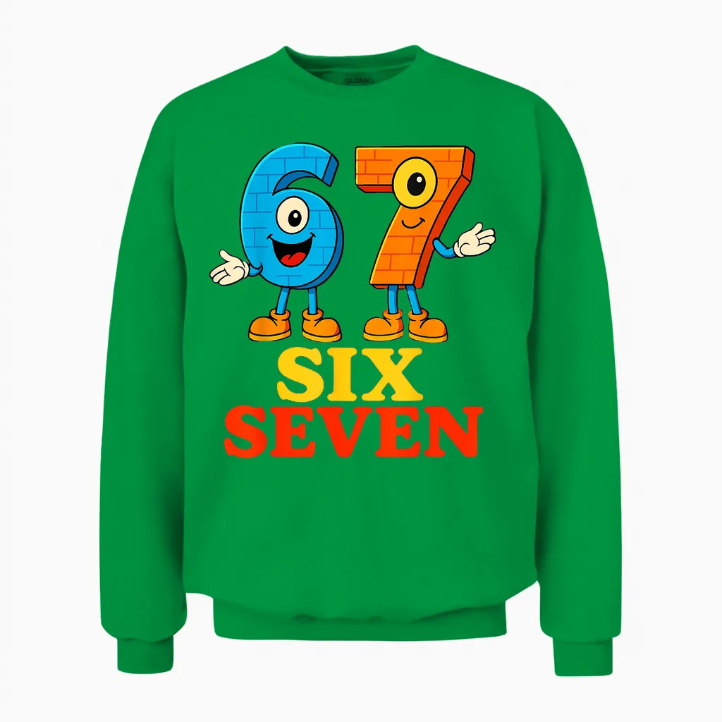 67 Six Seven 6-7 Funny Italian Brainrot Funny Game Meme For Unisex Sweatshirt in Irish Green