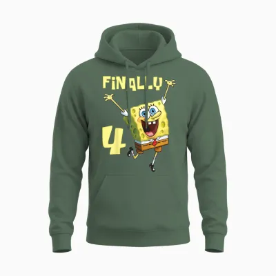Mademark X Spongebob Squarepants - Kids Original Spongebob Square Pants - 4th Birthday. Finally 4. Unisex Hoodie - Military Green