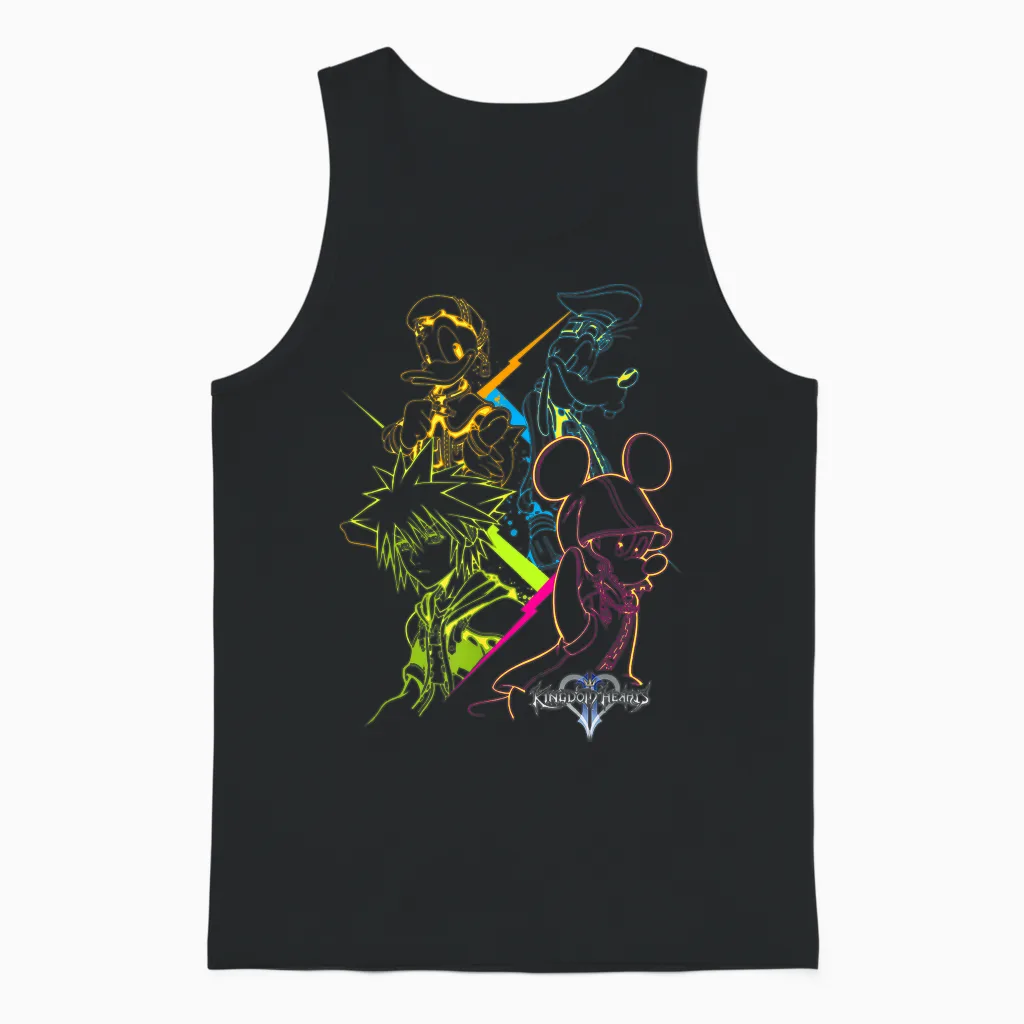 Disney Kingdom Hearts Main Characters Neon Line Art Portrait Unisex Tank Top in Black