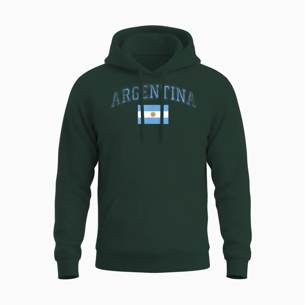 Argentina Flag Vintage Men Women Unisex Hoodie in Forest