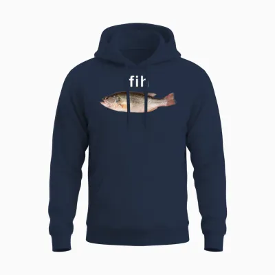 “fih” Funny Misspelled Fish Meme, Simple Humor Unisex Hoodie - Navy