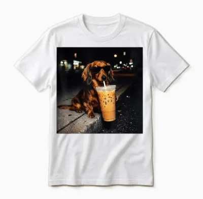 Funny Dachshund Drinking Iced Coffee Cute Dog Meme Humor Unisex T-Shirt - White