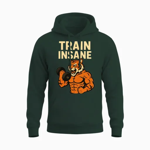 Train Insane Tiger Gym & Lifting Unisex Hoodie in Forest
