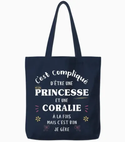 Women's Princess Humour Gift Personalized Name Coralie T-Shirt, Black, Female X-Small Tote Bags - Navy