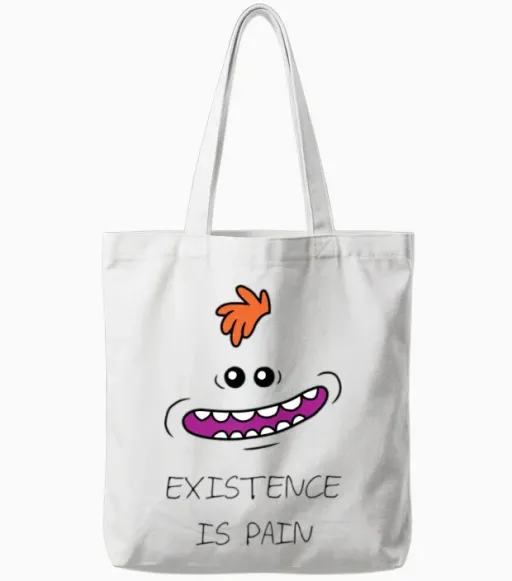 Rick and Morty Mr Meeseeks Existence Is Pain Tote Bags in White
