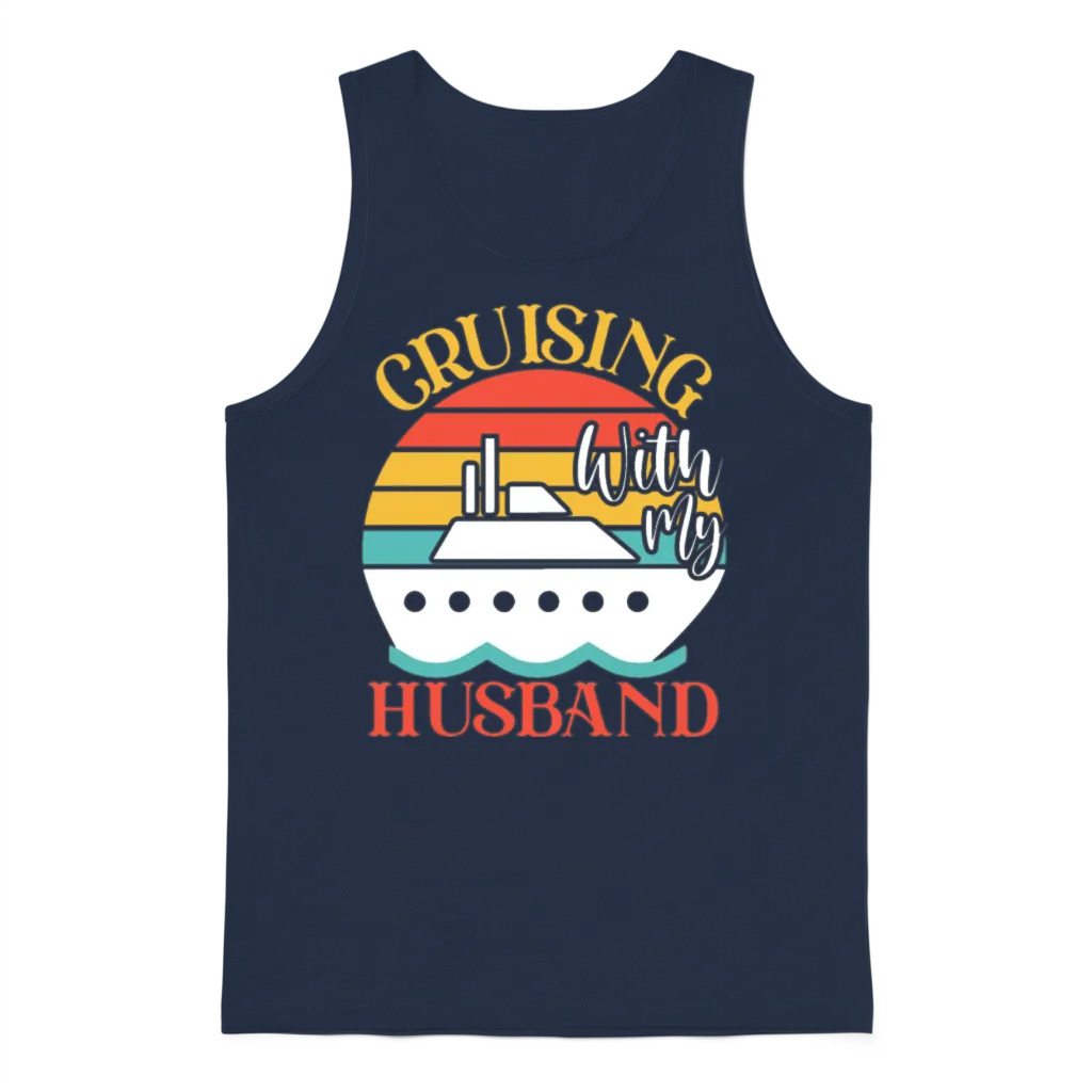 Cute Cruising with My Husband Cruising Cruise Love Unisex Tank Top - Navy