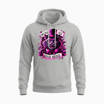 Cheshire Cat Alice in Wonderland Party T-Shirt, Black Unisex Hoodie - Ash