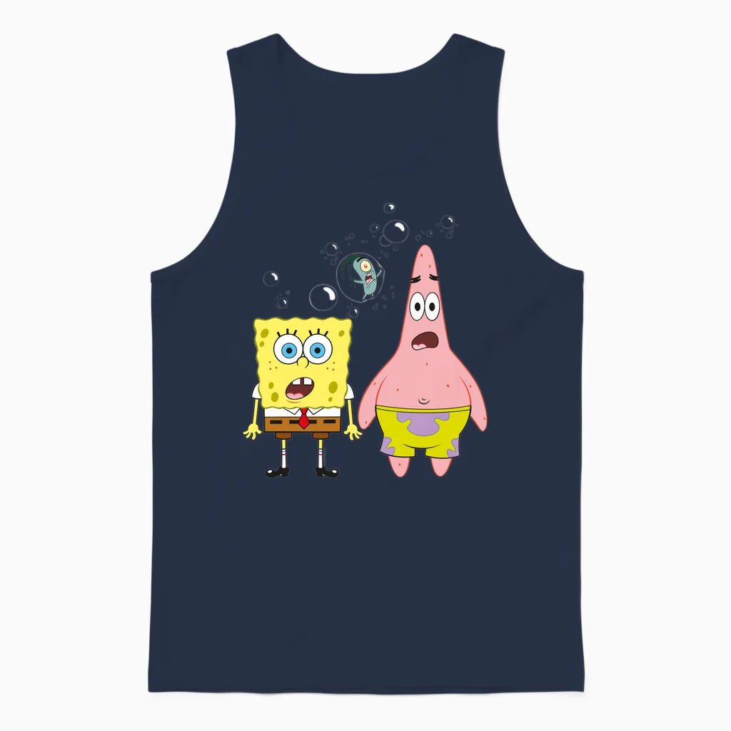 Sponge Bob - Schwammkopf Patrick Star Thaddäus Bubbles Langarmshirt Unisex Tank Top in Navy