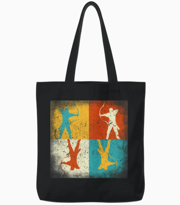Archery Practice Retro Squares Tote Bags - Black