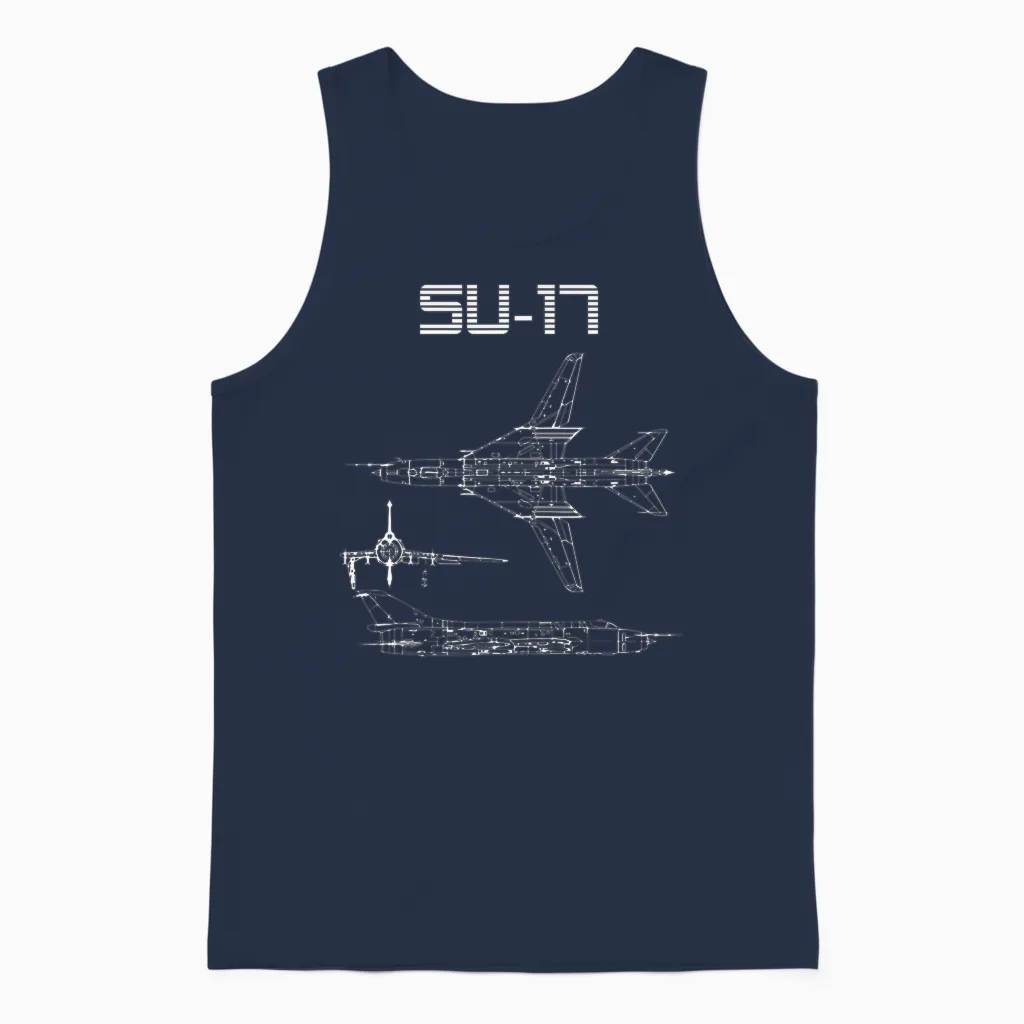 Su-17 Sowjetflugzeug Warbird Blueprint Schematik Diagramm Unisex Tank Top in Navy