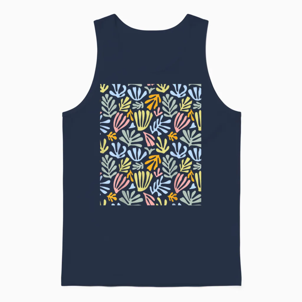 Matisse Inspired Painting - Abstract Botanical Floral T-Shirt, Black, S Unisex Tank Top in Navy