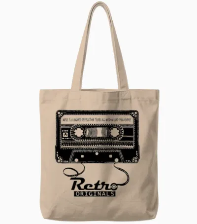 Casette Retro Tote Bags - Natural