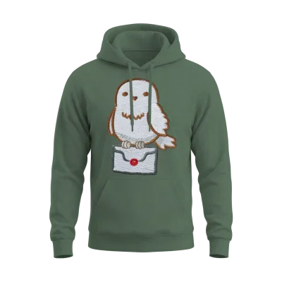 Harry Potter Hedwig with Letter Embroidery Design Unisex Hoodie - Military Green