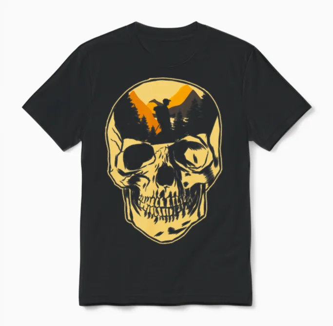 Hiking Hike Skull Skull Nature Unisex T-Shirt in Black