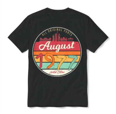 1977 August Retro Unisex T-Shirt - Black