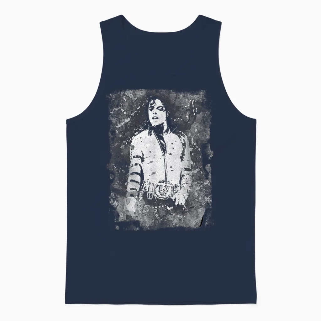 80s Pop Superstar World Tour 1988 Black & White Splatter Unisex Tank Top in Navy