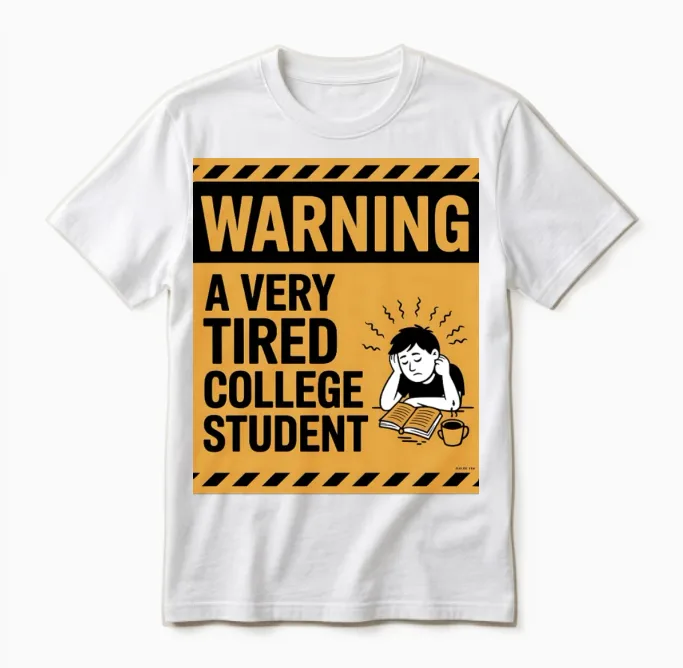 Warning a Very Tired College Student Unisex T-Shirt in White