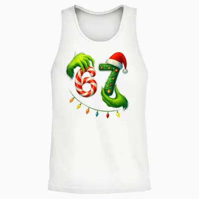 Funny Six Seven 67 Meme 6 7 Santa Christmas Brainrot Kids Pj Unisex Tank Top - White
