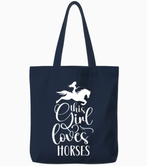 This Girl Loves Horses Mom Horse Riding Rider Tote Bags in Navy