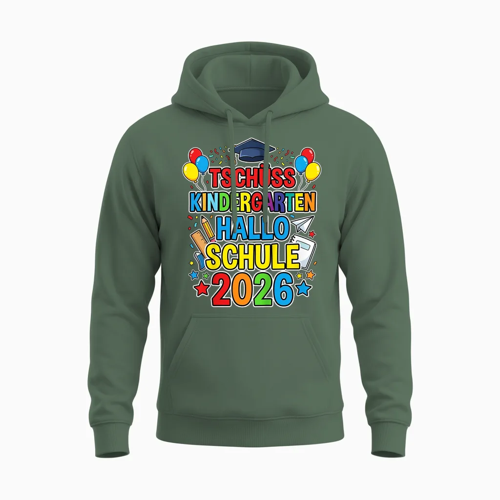 Kinder Tschüss Kindergarten Hallo Schule 2026 Kita Abgänger 2026 Unisex Hoodie in Military Green