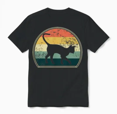 Retro Vintage Halloween Cat Unisex T-Shirt - Black