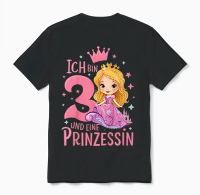 Kinder 3. Geburtstag 3 Jahre Mädchen Ich Bin 3 Und Eine Prinzessin Unisex T-Shirt - Black