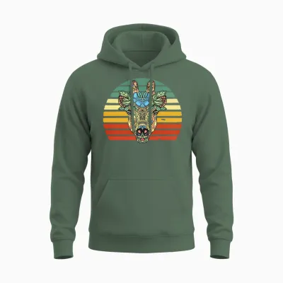 Giraffe Retro Art Unisex Hoodie - Military Green