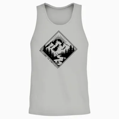 Hiking Mountain Camping Welcome to Simplicity Unisex Tank Top - Ash
