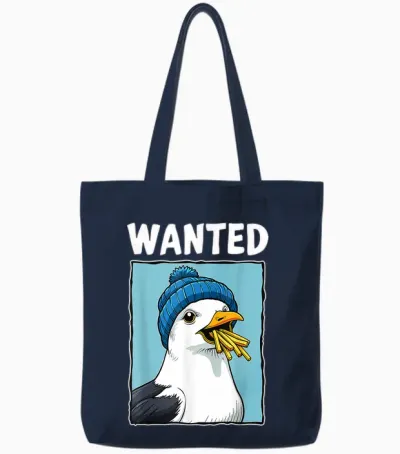 Wanted Fries Seagull Tote Bags - Navy