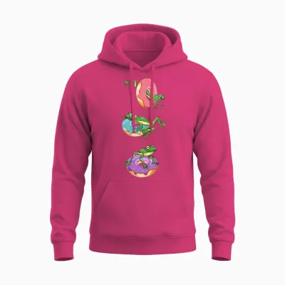Funny Frogs and Doughnuts Unisex Hoodie - Heliconia