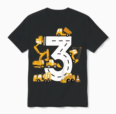 Kinder 3. Jahre Geburtstag Junge Baujunge 3 Jahre Alt Unisex T-Shirt - Black