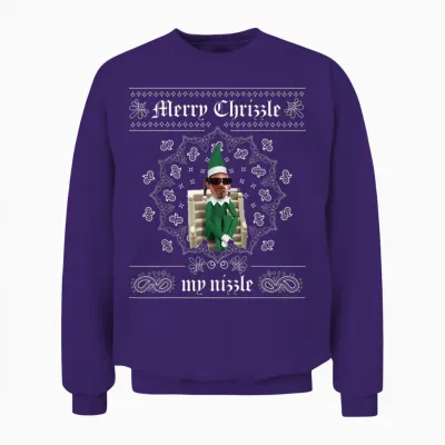 Christmas Elf Gangster Merry Chrizzle Og Bandana Design Unisex Sweatshirt - Purple