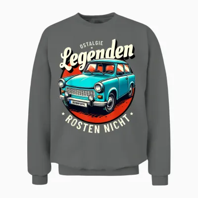 Classic Trabi T-Shirt with "legends Don't Rust", Black, S Unisex Sweatshirt - Graphite Heather