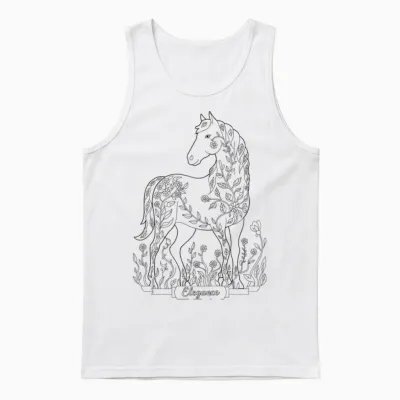 Pferd Zum Ausmalen Kinder Blumen Schablone Mädchen Geschenk Unisex Tank Top - White