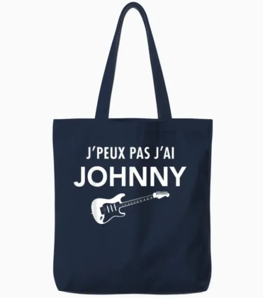 Je Peux Pas J'ai Johnny France Rock Passion Man and Woman T-Shirt, Black, S Tote Bags in Navy