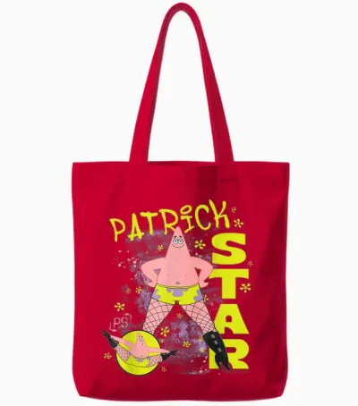Spongebob Squarepants Patrick Star Fishnets Cartoon Tote Bags - Red