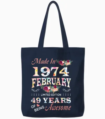 February 1974 Flower 49 Years of Being Awesome Tote Bags - Navy