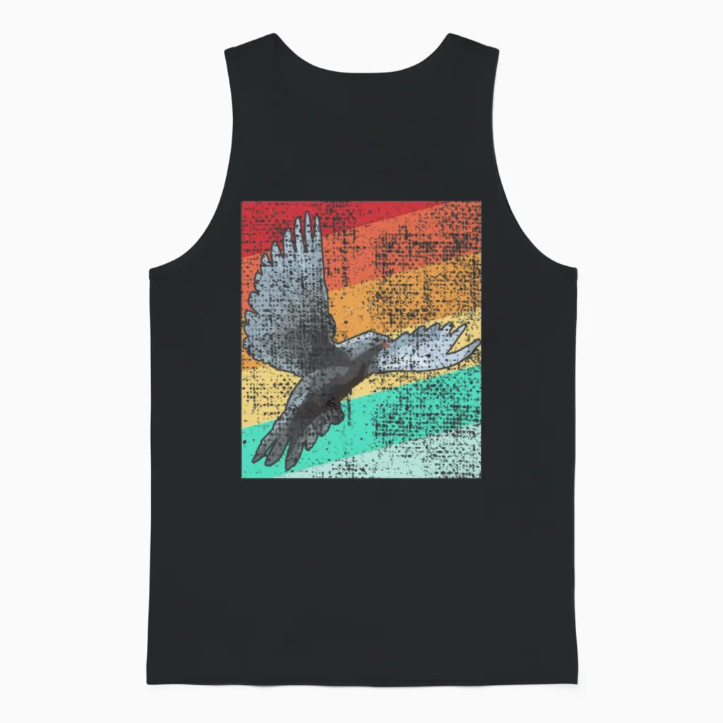 Pigeon Retro Pigeon Unisex Tank Top in Black