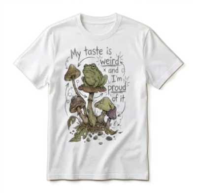 Bad Taste Confession – Funny Mushroom & Frog Unisex T-Shirt - White