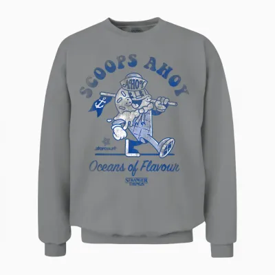 Stranger Things Scoops Ahoy Retro T-Shirt, White, S Unisex Sweatshirt - Sport Grey