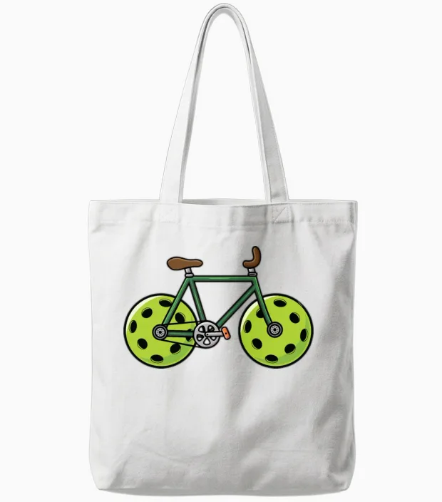 Funny Bicycle on Pickleball Wheels Tote Bags in White