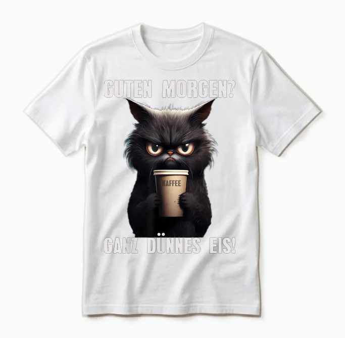 Guten Morgen Very Thin Ice Black Cat Morning Grump Unisex T-Shirt in White