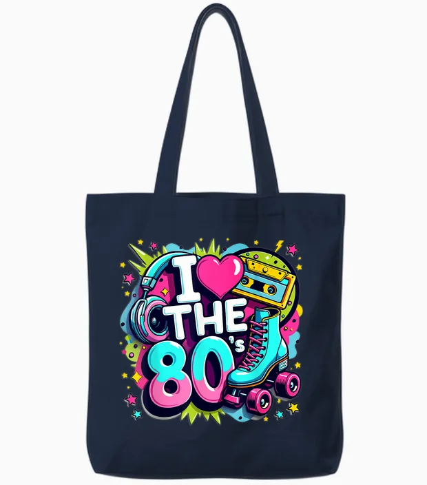 I Love the 80s Shirt Women Girls Vintage 80s Party Outfits T-Shirt, White, S Tote Bags in Navy