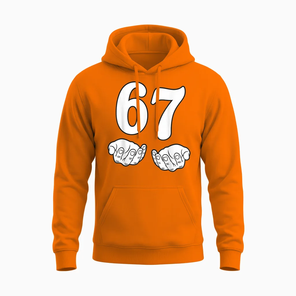 Six Seven 6 7 Funny 67 Gen Alpha Slang 6-7 Meme School Unisex Hoodie in Safety Orange