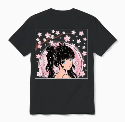 Japanisches Anime Mädchen Otaku Kirschblüte Sakura Damen Unisex T-Shirt - Black