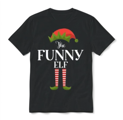 Funny Elf Funny Family Christmas Matching Unisex T-Shirt - Black