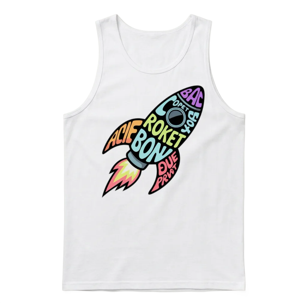Retro Rocket Unisex Tank Top - White