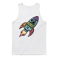 Retro Rocket Unisex Tank Top - White – 1
