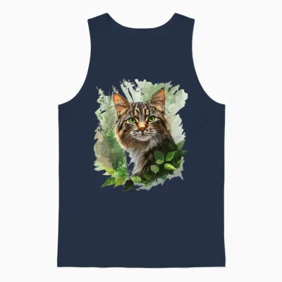 Katze Illustration Druck Tierliebhaber Portrait Grafik Katze Unisex Tank Top - Navy
