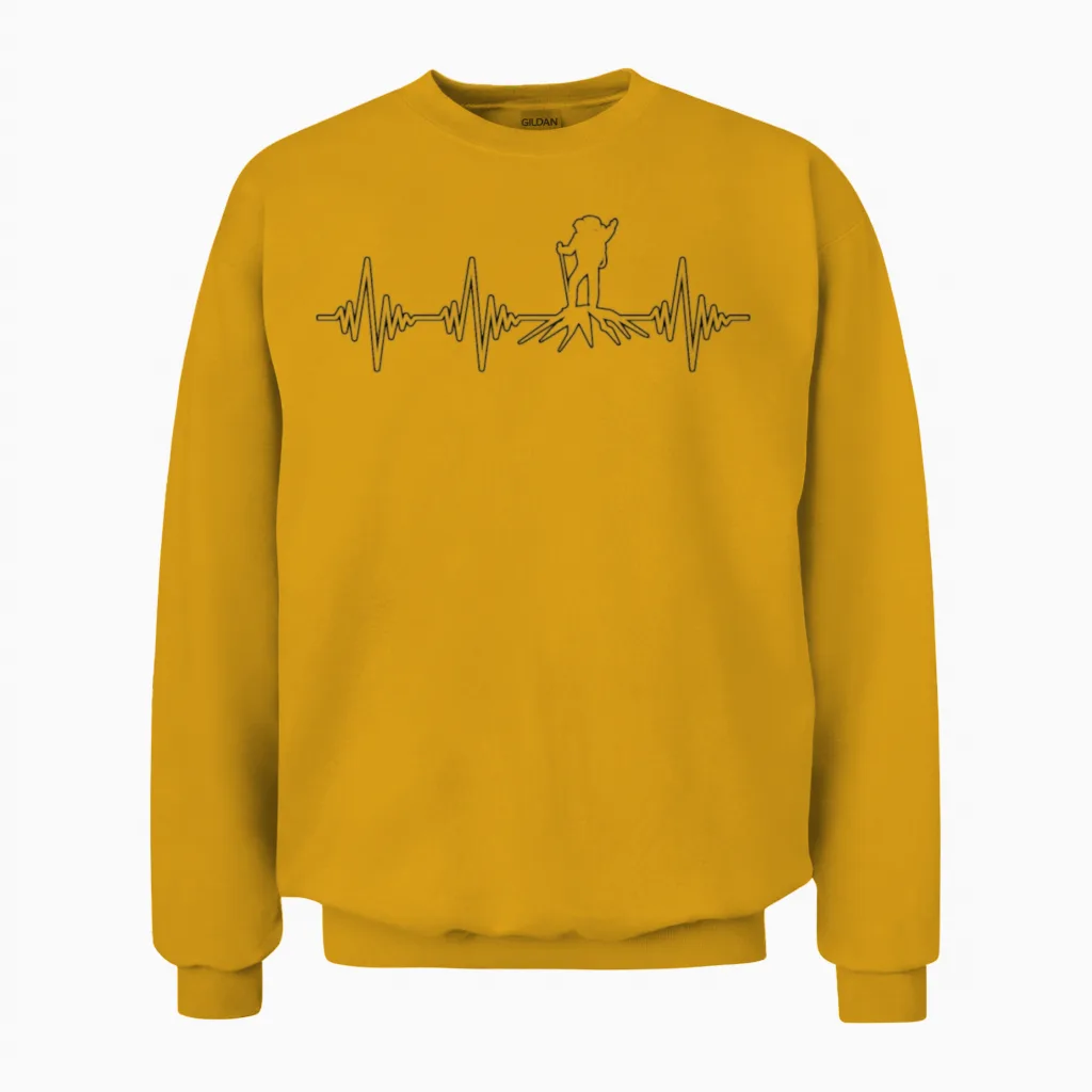 Hiking Heartbeat & Outdoors Gift Unisex Sweatshirt in Gold